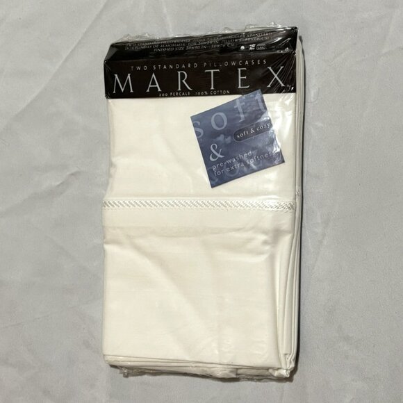 (2) Martex Standard Soft & Cozy Cool White 200 Percale Cotton Pillowcases